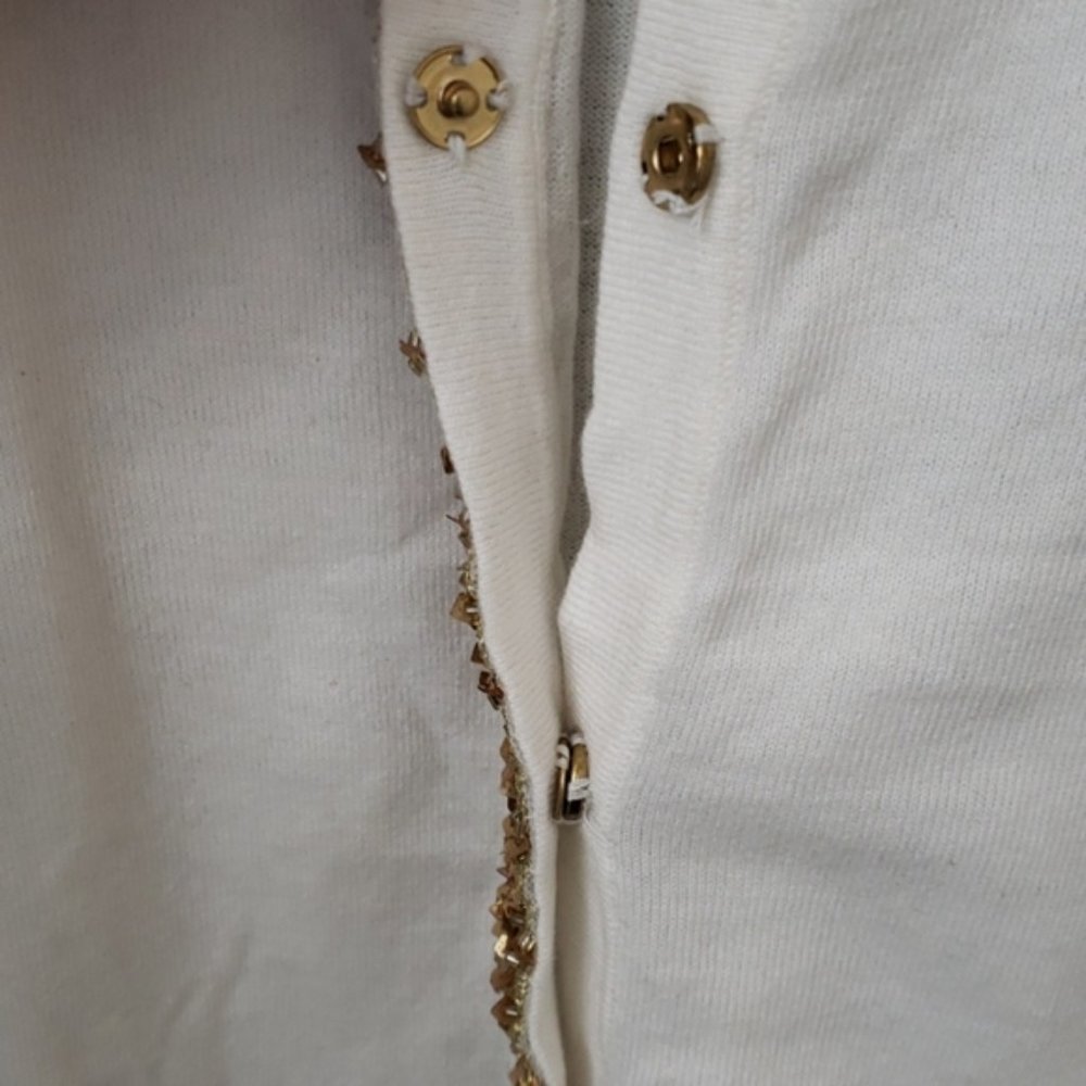 White BCBG Paris Beaded Buttoned Cardigan in M - Picture 3 of 5